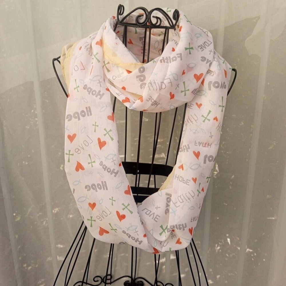 2/$12 Infinity Loop Scarf  Love Hope Faith & Hearts Cross Design New